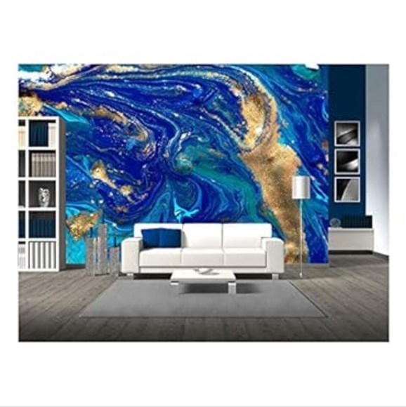 Marbled Blue Abstract Background. Liquid Marble Pattern. - Removable Wall Mural